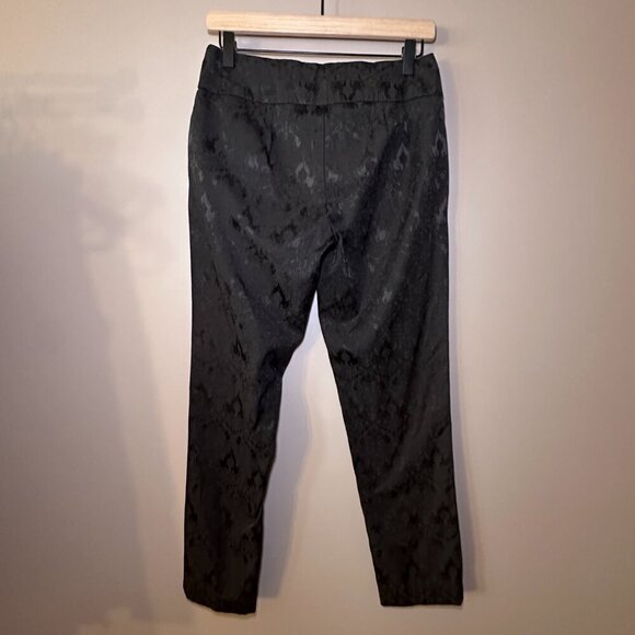 Women's 4 Nine.Eight Black on Black Print Pants Zipper Fly Drawstring Cord - Picture 3 of 9
